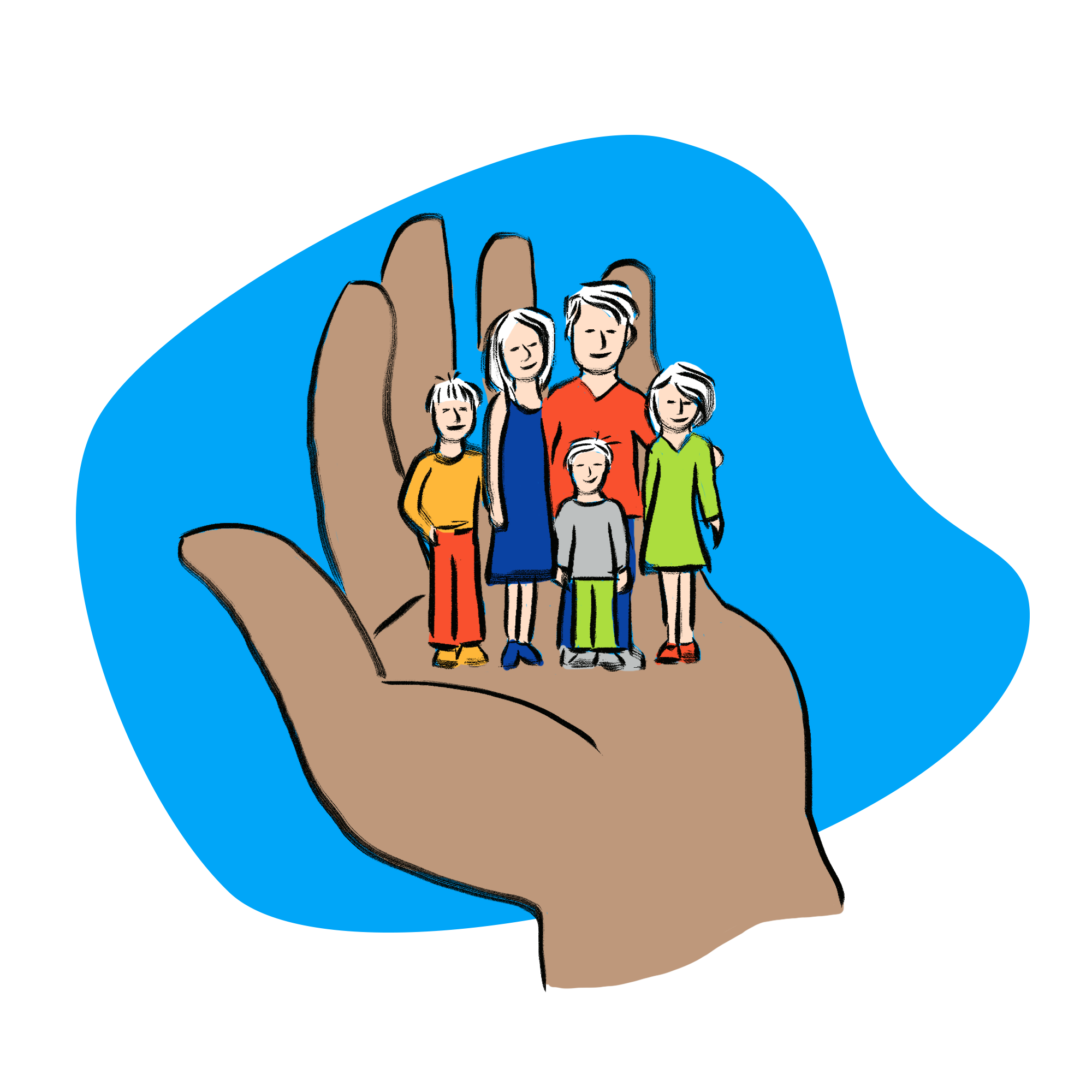 Une famille se tenant dans le creux d'une main