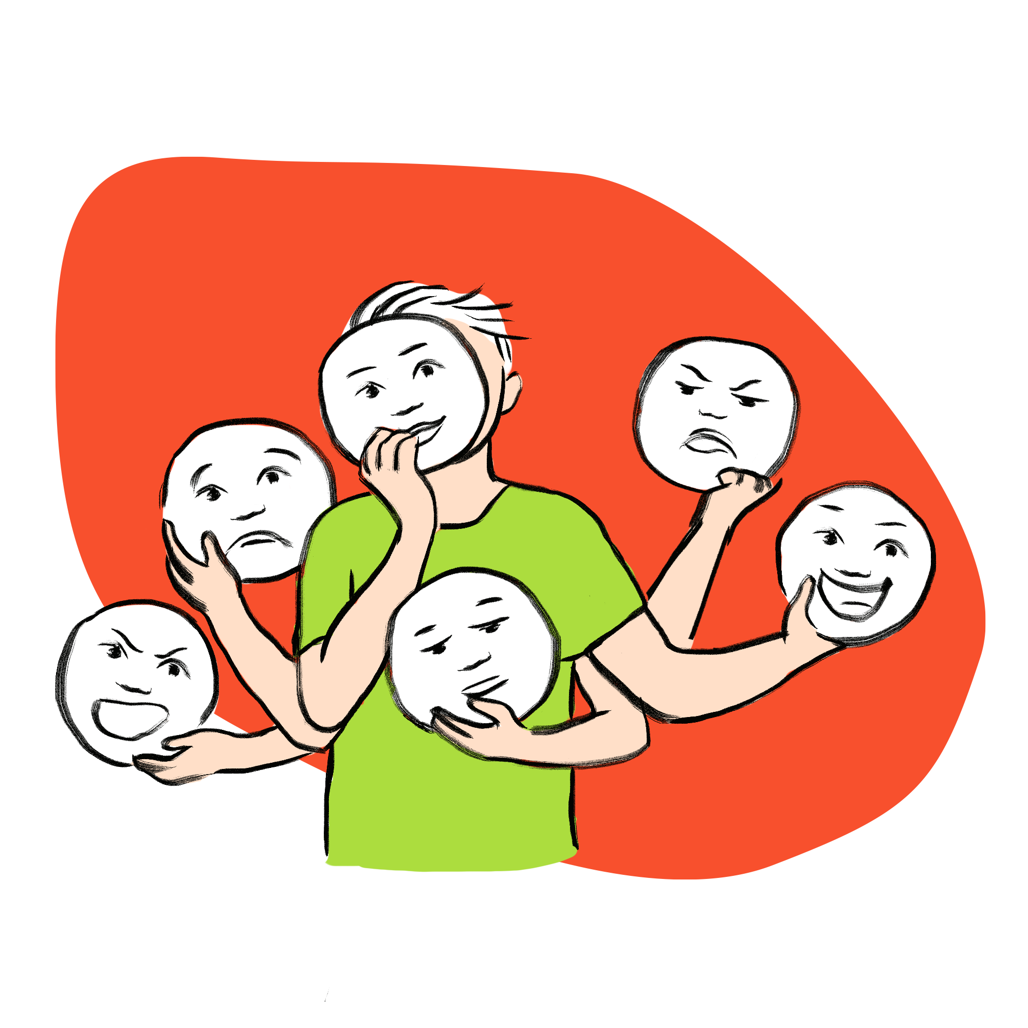 Adulte tenant plusieurs masques dans ses mains